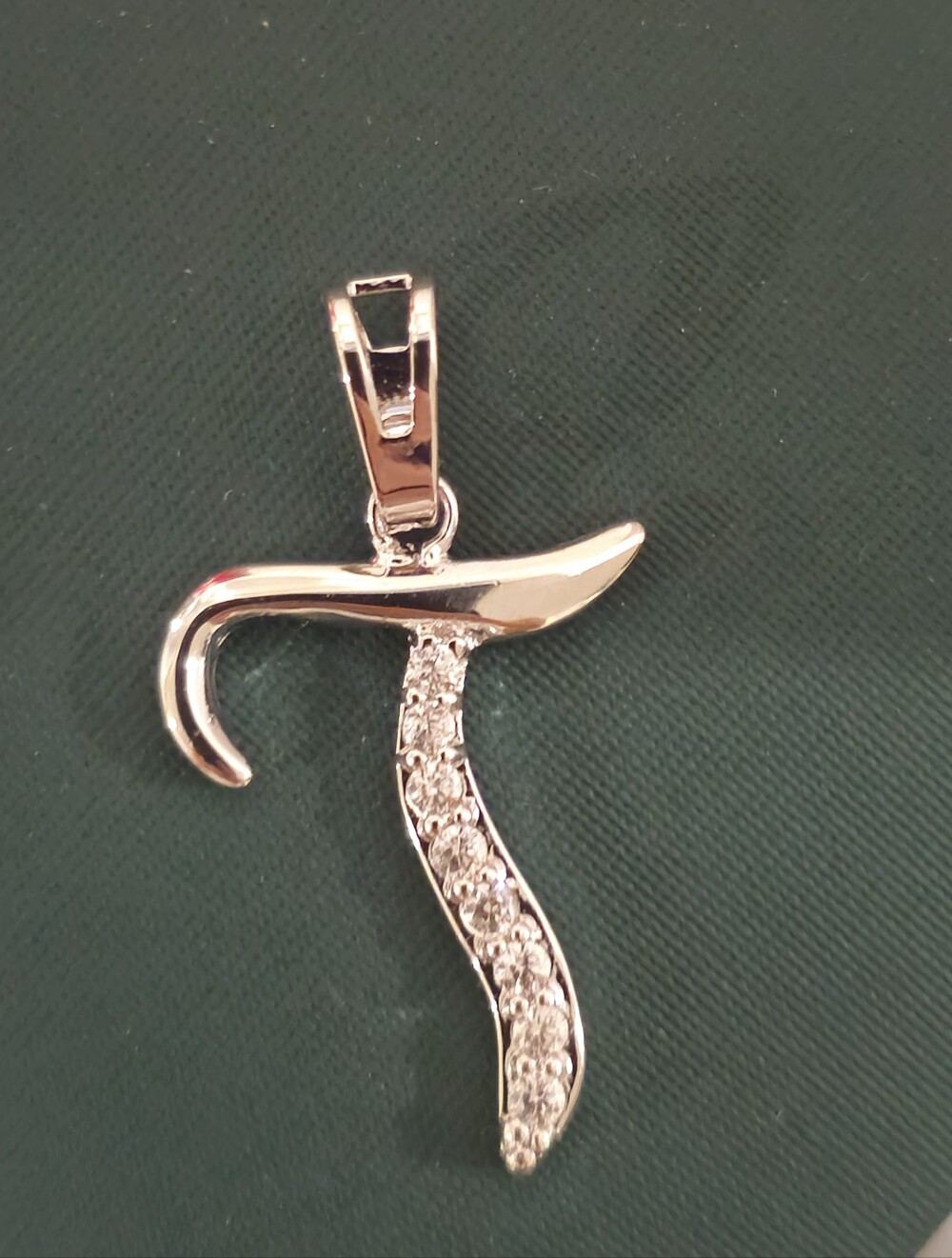 Silver Letter T Pendant Necklace Charm with Cubic Zirconia